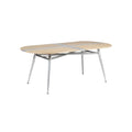 **Moderne eettafel met ovale houten blad en metalen poten**