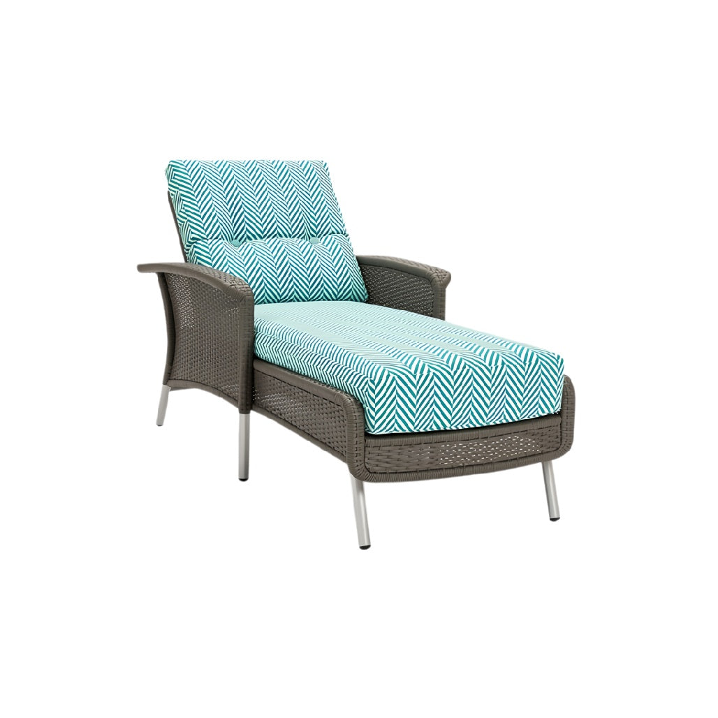 Modulaire ligstoel met gestreept kussen in turquoise en grijs**
