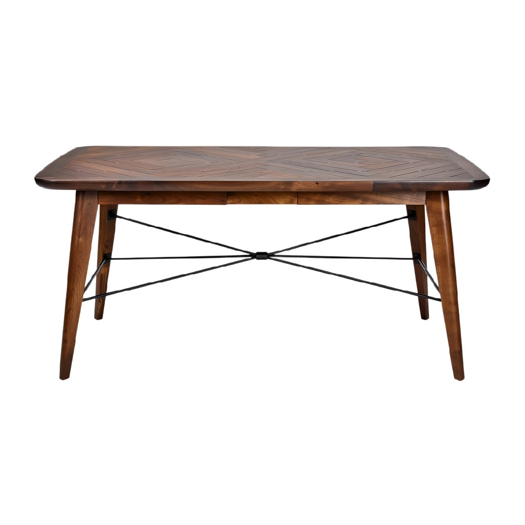 Moderne houten eettafel met industriële onderstel en geometrisch ontwerp"**